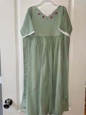 Well Dressed Wolf Sage Green Tulle Dress with Eyelet Trim